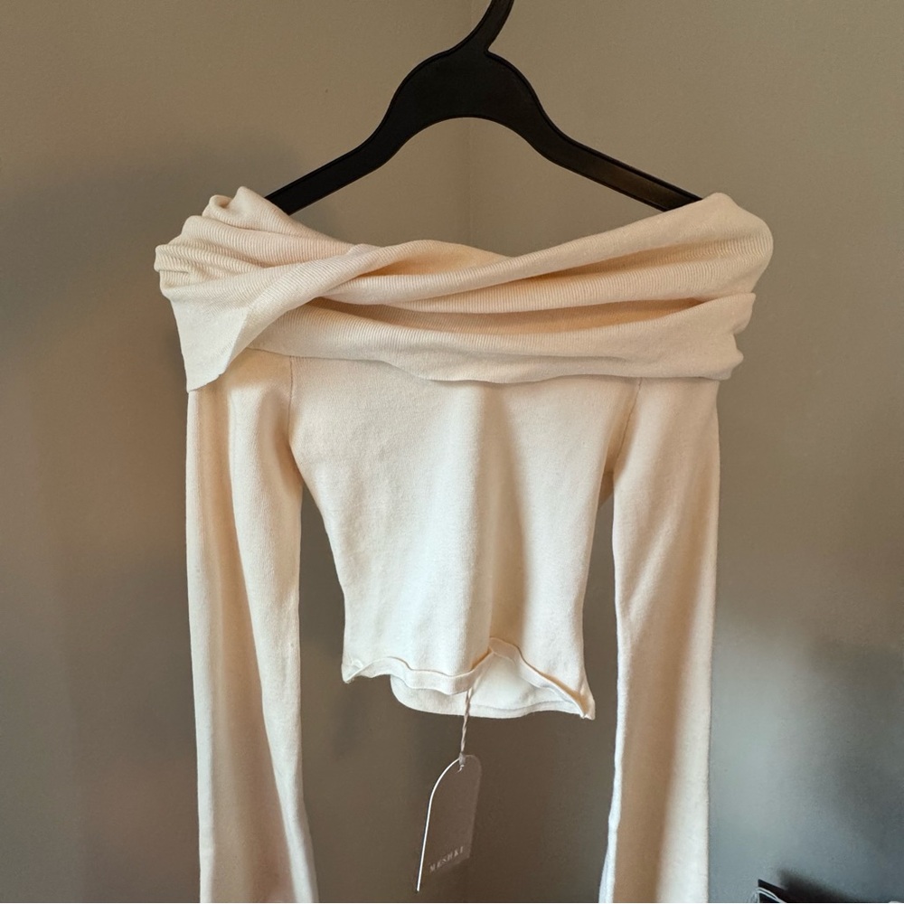Cream off-the-shoulder Meshki sweater size XXS brand new